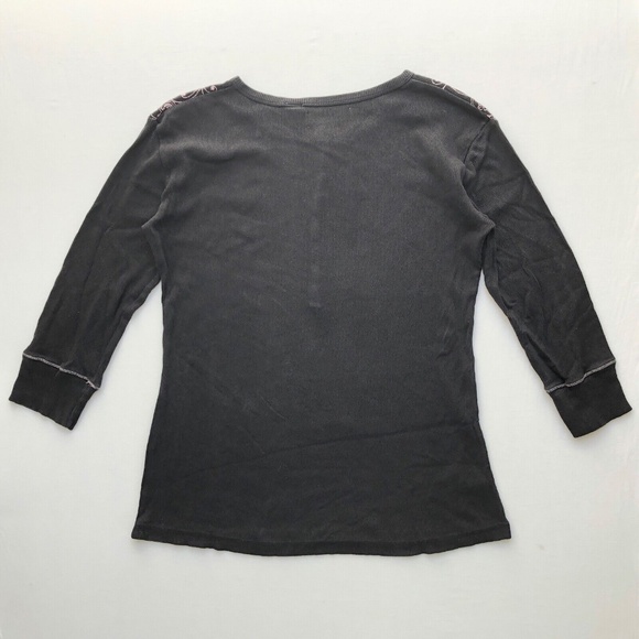 Y2K 2000s Ribbed Knit 100% Cotton Black Pink Cyber Punk Emo Goth 1/2 Button Up L - Picture 5 of 12